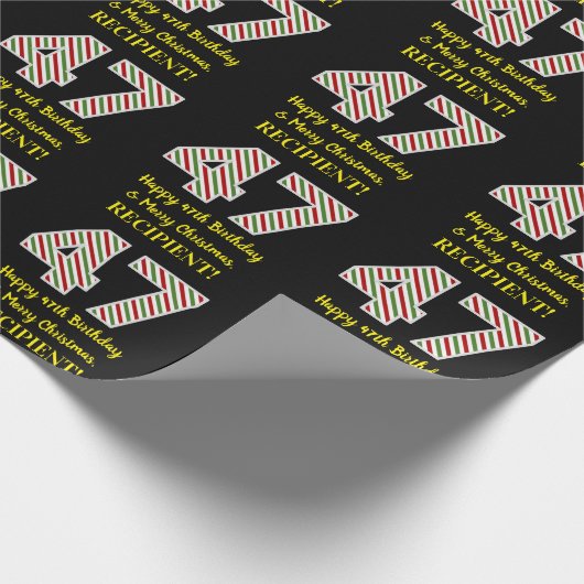 ハッピー47誕生日&メリークリスマス、名前をカスタムする ラッピングペーパー (角)