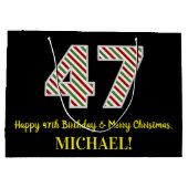 ハッピー47誕生日&メリークリスマス、名前をカスタムする ラージペーパーバッグ (裏面)