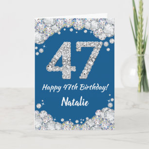 ハッピー47th誕生日ブルーアンドシルバーグリッターカード カード