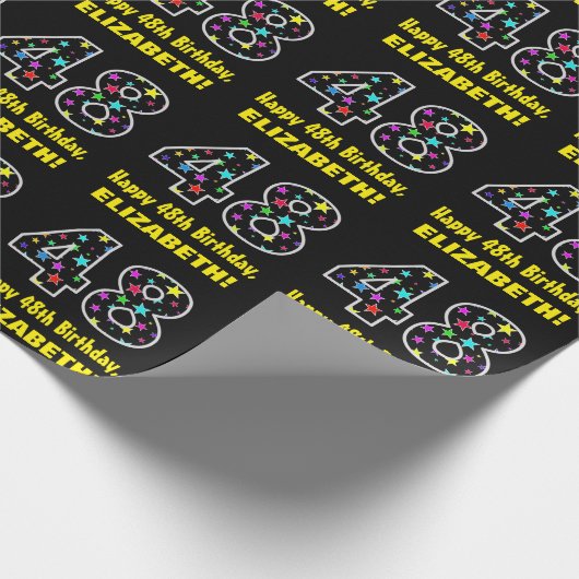 ハッピー48誕生日、おもしろいカラフルスターパターン48 ラッピングペーパー (角)