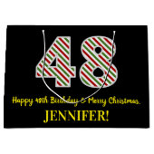 ハッピー48誕生日&メリークリスマス、名前をカスタムする ラージペーパーバッグ (正面)
