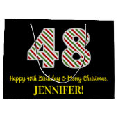 ハッピー48誕生日&メリークリスマス、名前をカスタムする ラージペーパーバッグ (裏面)