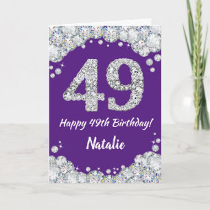 ハッピー49誕生日パープル&シルバーグリッターカード カード