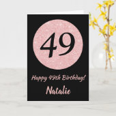 ハッピー49誕生日ブラックアンドバラピンク金ゴールド カード (黄色い花)