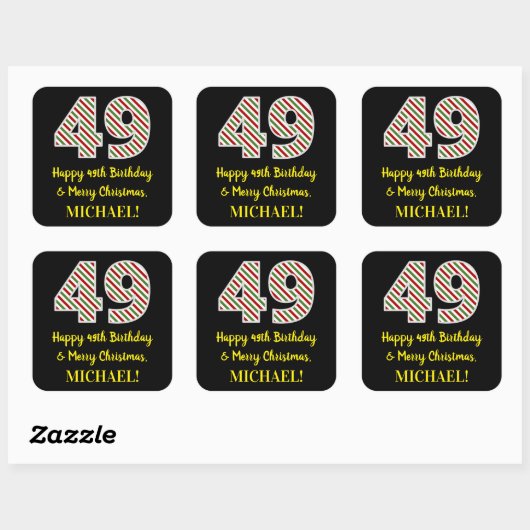 ハッピー49誕生日&メリークリスマス、名前をカスタムする スクエアシール (シート)