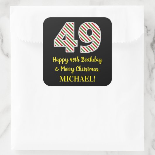 ハッピー49誕生日&メリークリスマス、名前をカスタムする スクエアシール (バッグ)