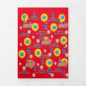 ハッピー4thバースデーカード、#4誕生日イエローレッド 三つ折りカード (カバー)