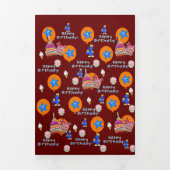 ハッピー4thバースデーカード, #4誕生日ダークレッド 三つ折りカード (カバー)