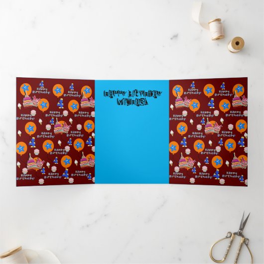 ハッピー4thバースデーカード, #4誕生日ダークレッド 三つ折りカード (内部)