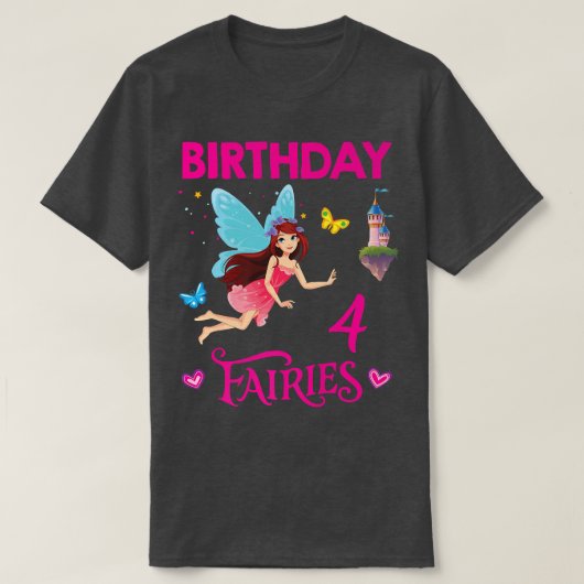 ハッピー4th誕生日ガールバースデーパーティー4歳 tシャツ (デザイン正面)