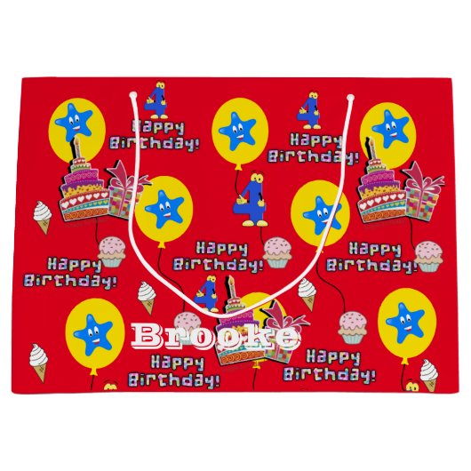 ハッピー4th誕生日抱き枕#4誕生日レッド ラージペーパーバッグ (正面)