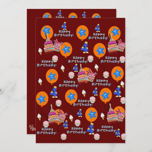 ハッピー4th誕生日招待状誕生日#4 招待状 (正面/裏面)