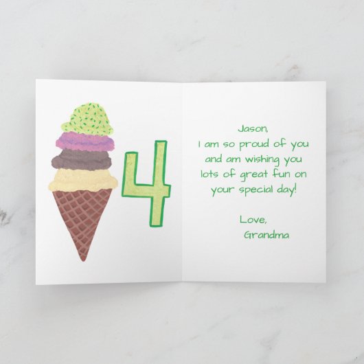 ハッピー4th誕生日4スクープ挨拶カード カード (内部)