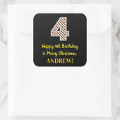 ハッピー4th誕生日&メリークリスマス,名前をカスタムする スクエアシール (バッグ)