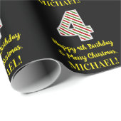 ハッピー4th誕生日&メリークリスマス，名前をカスタムする ラッピングペーパー (ロールコーナー)