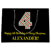 ハッピー4th誕生日&メリークリスマス，名前をカスタムする ラージペーパーバッグ (正面)