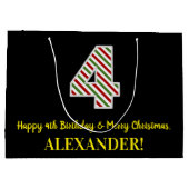 ハッピー4th誕生日&メリークリスマス，名前をカスタムする ラージペーパーバッグ (裏面)