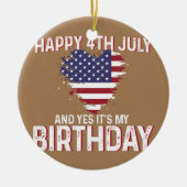 ハッピー4th 7月とYes私の誕生日USA国旗 セラミックオーナメント (正面)