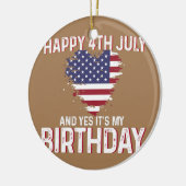 ハッピー4th 7月とYes私の誕生日USA国旗 セラミックオーナメント (左)