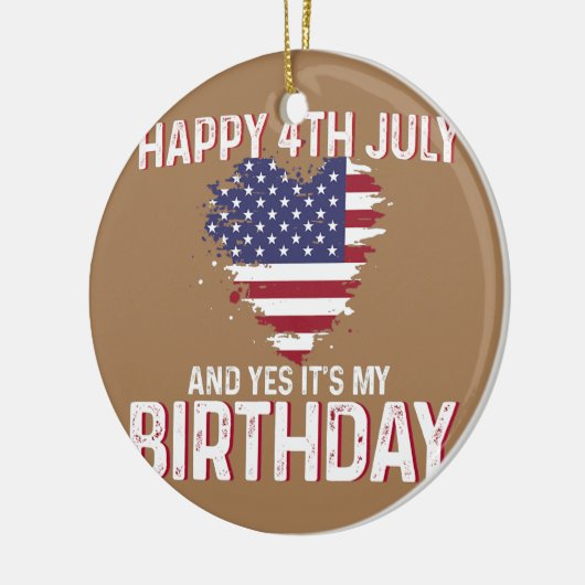 ハッピー4th 7月とYes私の誕生日USA国旗 セラミックオーナメント (左)