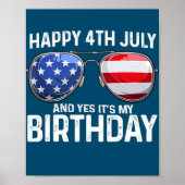 ハッピー4th 7月とYes私の誕生日USA国旗 ポスター (正面)