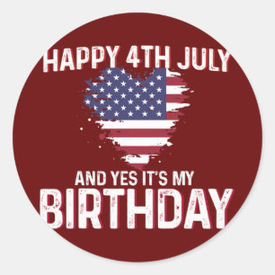 ハッピー4th 7月とYes私の誕生日USA国旗 ラウンドシール