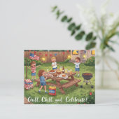 ハッピー4th 7月の星とストライプはがき ポストカード (スタンド正面)