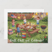 ハッピー4th 7月の星とストライプはがき ポストカード (正面/裏面)