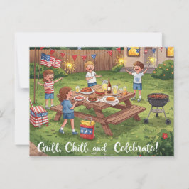 ハッピー4th 7月の星とストライプはがき ポストカード