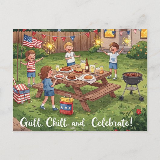 ハッピー4th 7月の星とストライプはがき ポストカード (正面)