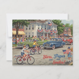 ハッピー4th 7月の星とストライプはがき ポストカード