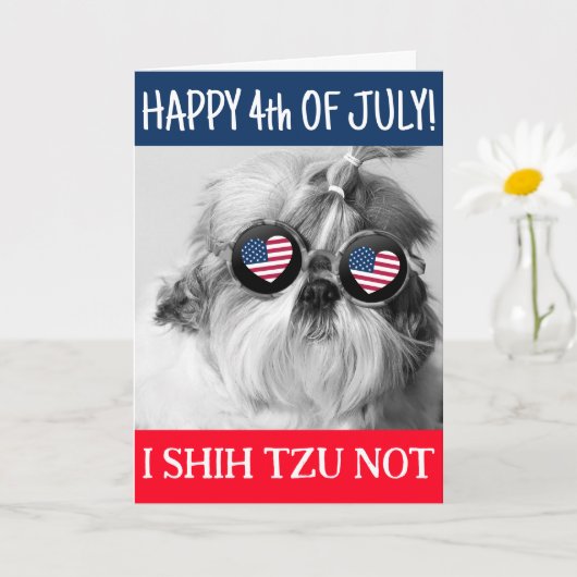 ハッピー4th 7月シーズー(犬)tzu not dog USA国旗の挨拶 カード (小さな植物)