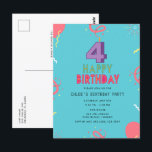 ハッピー4th Birthday Kidsパーティー ポストカード<br><div class="desc">子供4歳の誕生日のパーティの招待状はがき小さな男の子または女の子の4番目の誕生日パーティーのための。</div>