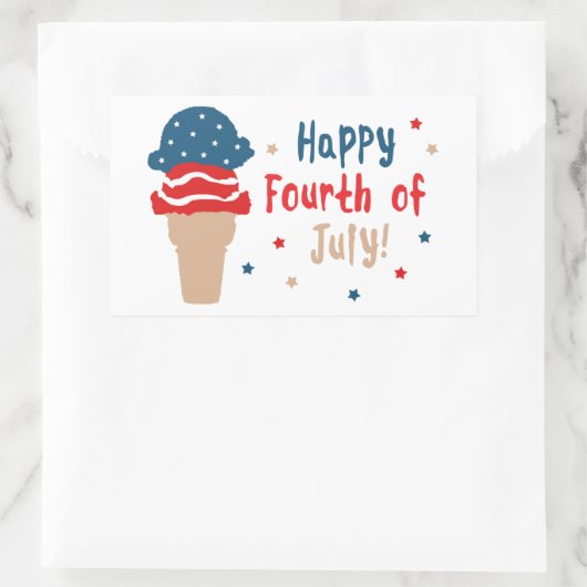 ハッピー4th of 7月の星とストライプのアイスクリーム 長方形シール (バッグ)