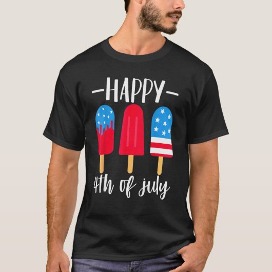 ハッピー4Th Of 7月ポプシクル赤白青米国国旗 Tシャツ (正面)