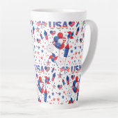 ハッピー4th of 7月レッドブルーかわいいパーティー カフェラテマグ (右アングル)
