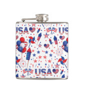 ハッピー4th of 7月レッドブルーかわいいパーティー フラスク (正面)