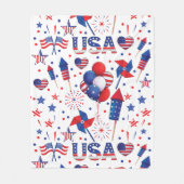 ハッピー4th of 7月レッドブルーかわいいパーティー フリースブランケット (正面)