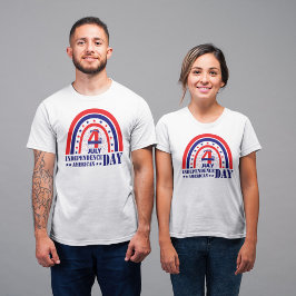 ハッピー4th of 7月赤白とブルーボホデザイン tシャツ