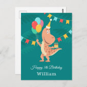 ハッピー5歳の誕生日ケーキ風船かわいい恐竜 ポストカード (正面/裏面)