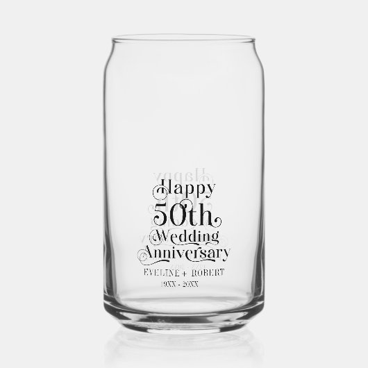 ハッピー50周年結婚ブラックタイポグラフィ ガラス缶 (正面)