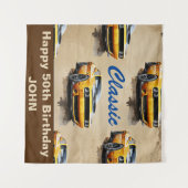 ハッピー50歳の誕生日クラシックのマッスルカー背景 タペストリー (正面(横))