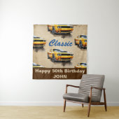 ハッピー50歳の誕生日クラシックのマッスルカー背景 タペストリー (インサイチュ)