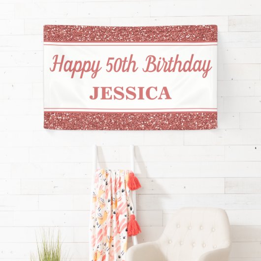 ハッピー50番目の誕生日バラ金ゴールドグリッター 横断幕 (インサイチュ)