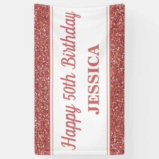 ハッピー50番目の誕生日バラ金ゴールドグリッター 横断幕 (縦)