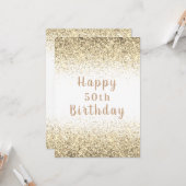 ハッピー50番目の金ゴールドグリッタータイポグラフィ誕生日 カード (正面/裏面インサイチュ)