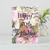 ハッピー50誕生日ウォーターカラーフローラ音楽 招待状 (スタンド正面)