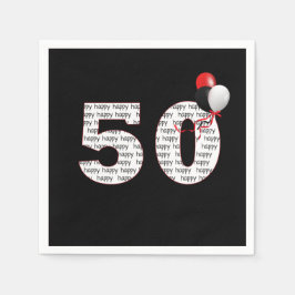 ハッピー50誕生日オンブラック スタンダードカクテルナプキン