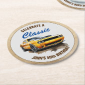 ハッピー50誕生日クラシックマッスルカー ラウンドペーパーコースター (アングル)