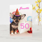 ハッピー50誕生日チワワグリーティングカード カード (黄色い花)